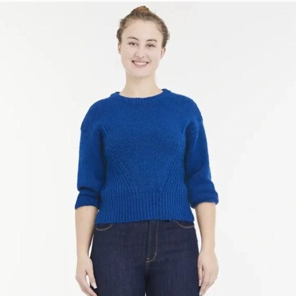 NWOT Madewell Wedge Sweater (Plus) 2X, NOBLE BLUE Wool Blend - Picture 5 of 10